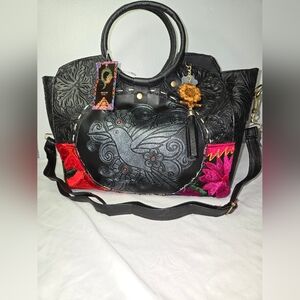 MEXICANA Black and Pink Embroidered Tote